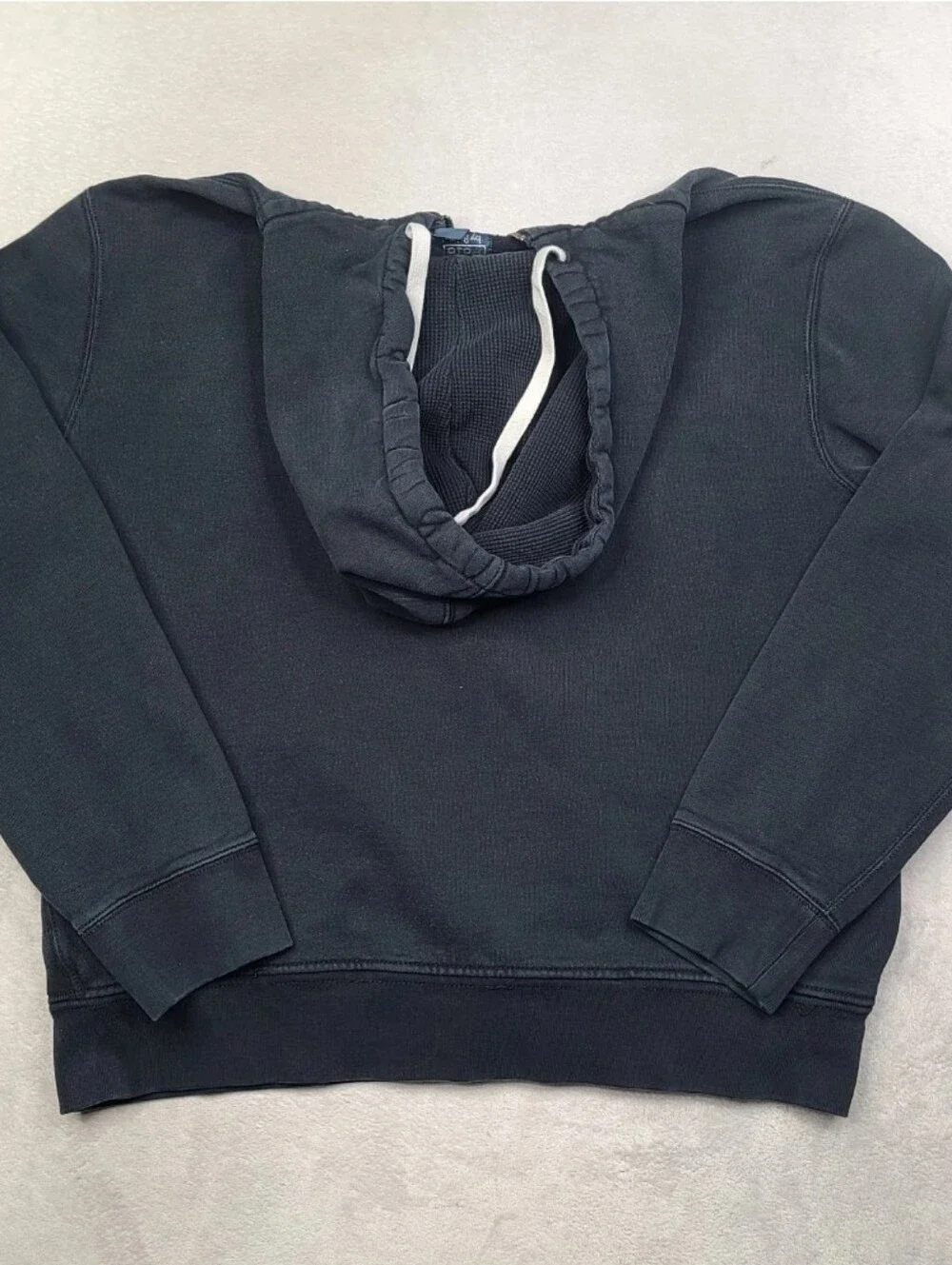 Vintage Polo Ralph Lauren Hoodie Mens 2XL Black Heavy Full Zip Thermal Fade Y2K